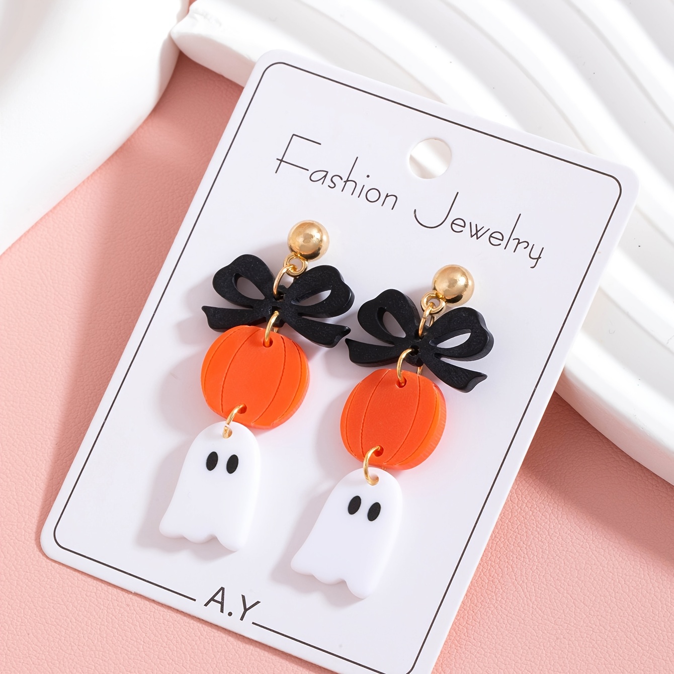 Halloween Bow Pumpkin Ghost Dangle Earrings